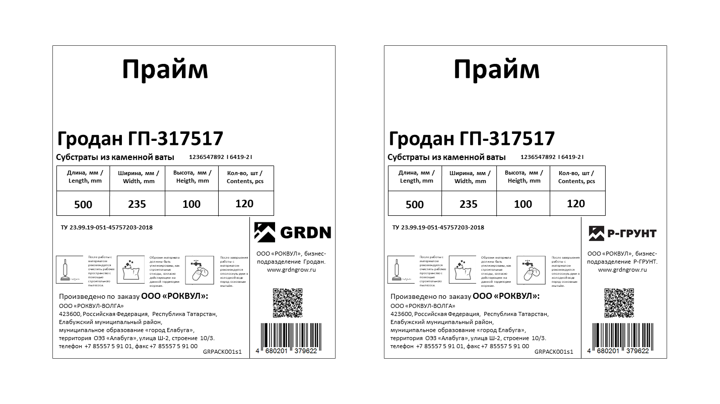 Пример обновления продуктовой этикетки для субстратов бизнес-подразделения Гродан